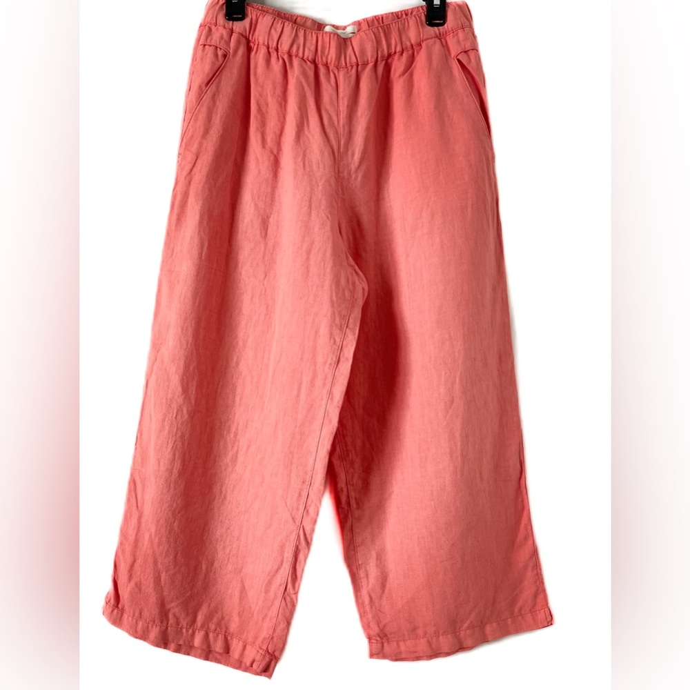 Cynthia Rowley 100% Linen Peachy Color Cropped Wide Leg Pants